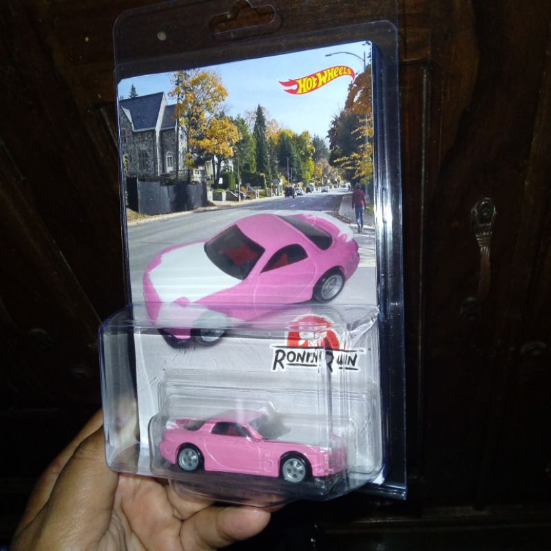 Custom Card Ronin Run Mazda RX7 Pink Rubber Tires Free Protector Hw Hot Wheels Hotwheels Bday Gift H