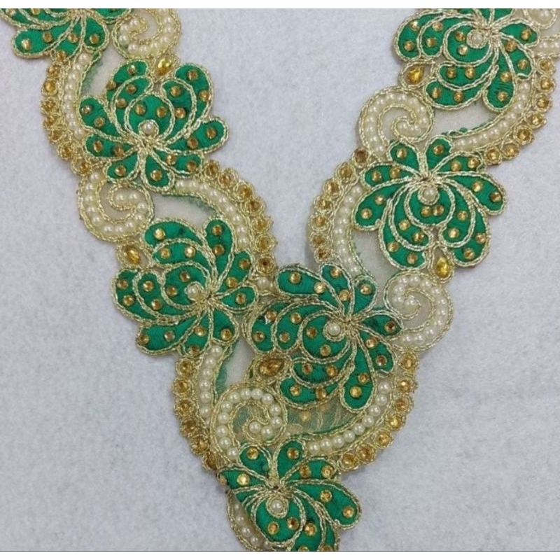 Renda  India Payet Gold & Hijau MEWAH PER 50 CM