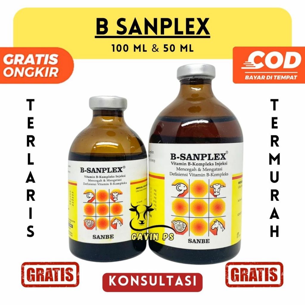 B Sanplex 50 ml dan B Sanplex 100 ml Vitamin B komplek Hewan SANBE