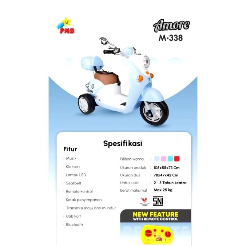 (Free Pelapis Ban) motor aki anak scoopy  pmb M-338 / M338 / M338A / M338.A