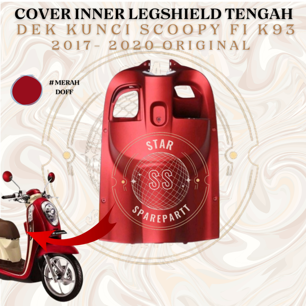 Cover Inner Dashboard Legshield Tengah Dek Kunci Scoopy FI K93 2017-2020 Merah Doff - ORIGINAL