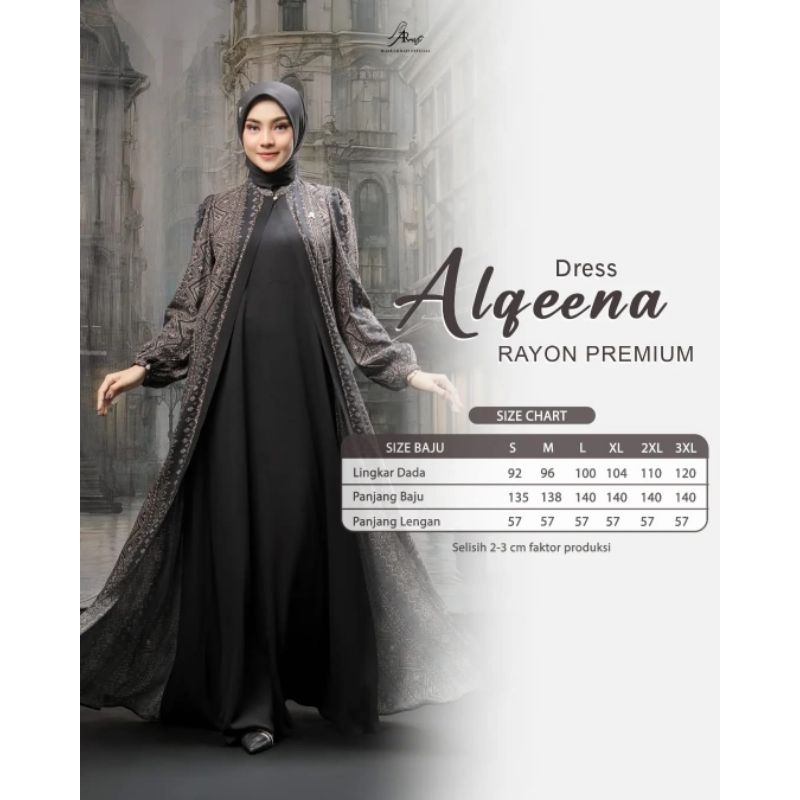 Alqeena Dress by Arrafi ORI Gamis Rayon Premium motif Mewah Inner Outer menyatu