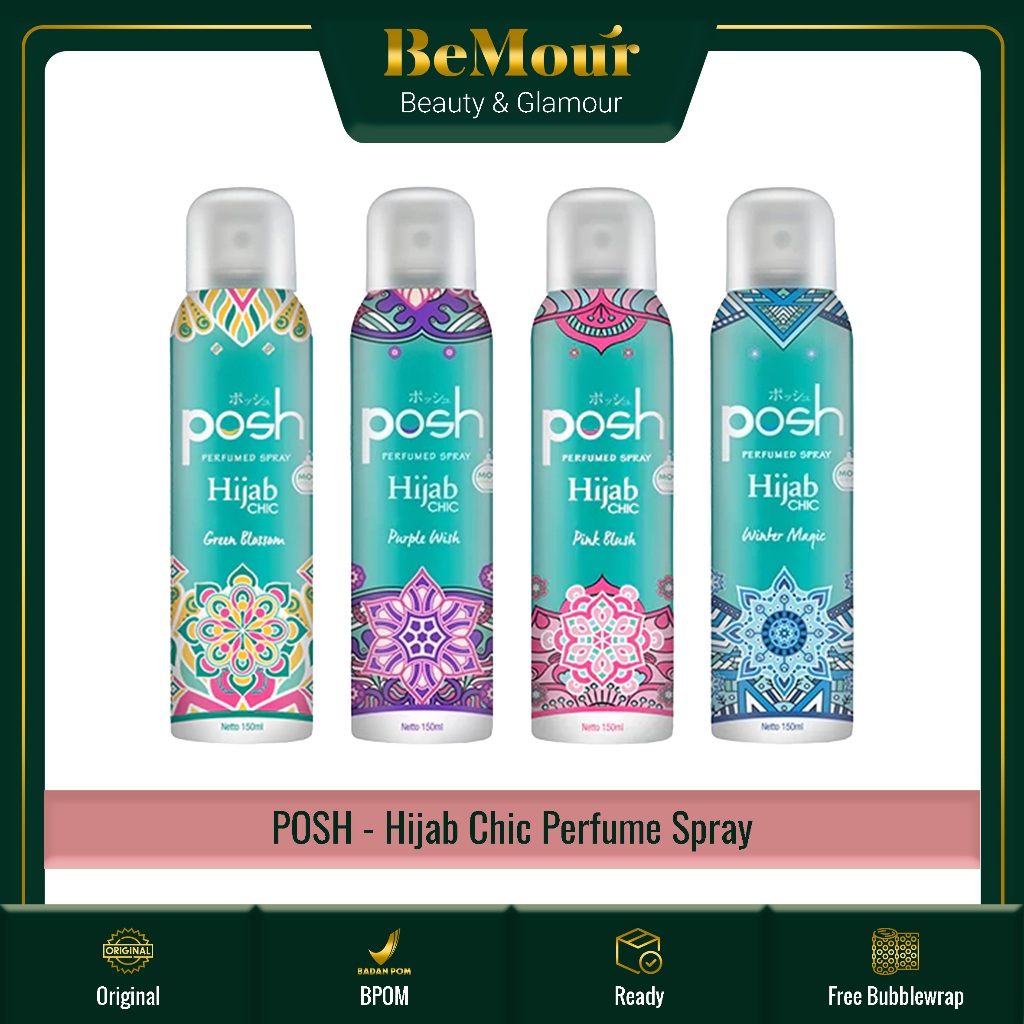 POSH - HIJAB CHIC PERFUMED BODY SPRAY ( 150 ml ) - Parfum Badan Fresh Aroma Wangi Tahan Lama Mist