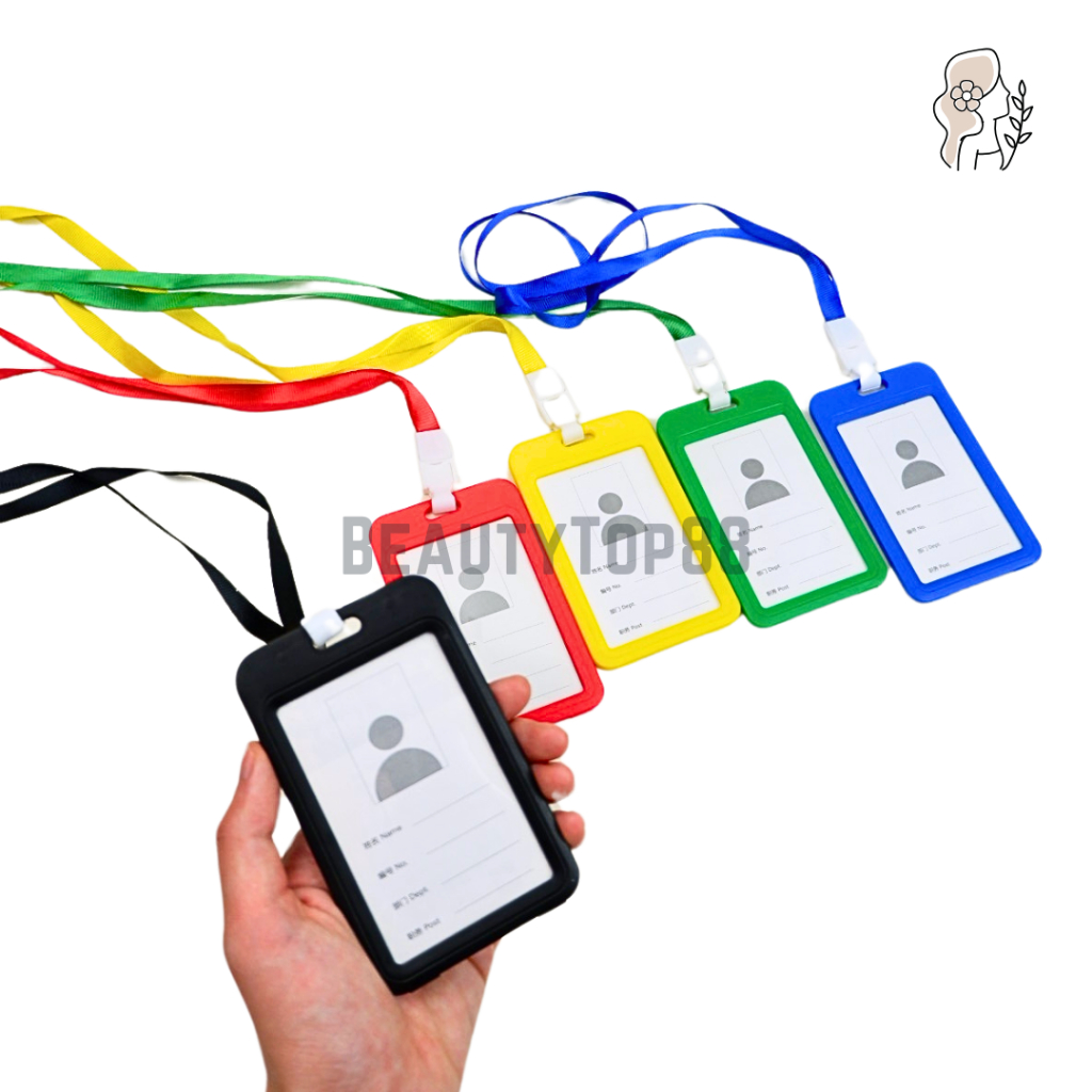 

Name Tag ID CARD Holder Nilon + Tali Lanyard Ukuran 8.5 x 5.4 cm 2 Sisi