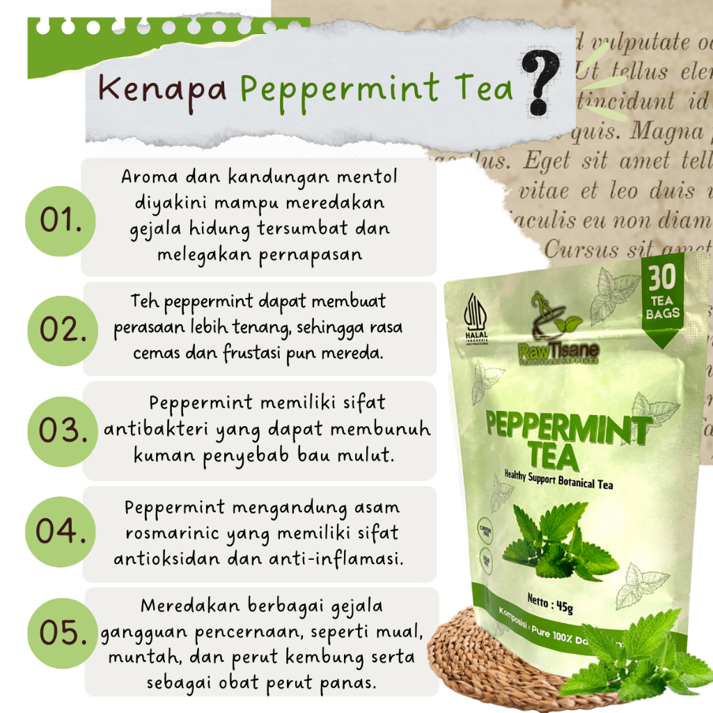 

RK12 RAW TISANE Peppermint Tea : Teh Celup Daun Mint Isi 30 Tea Bag