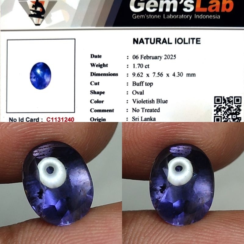 Safir Air Bukan Tanzanite Natural Iolite Srilanka No Trearment 1.7ct GLI Material Crystall Good Lust
