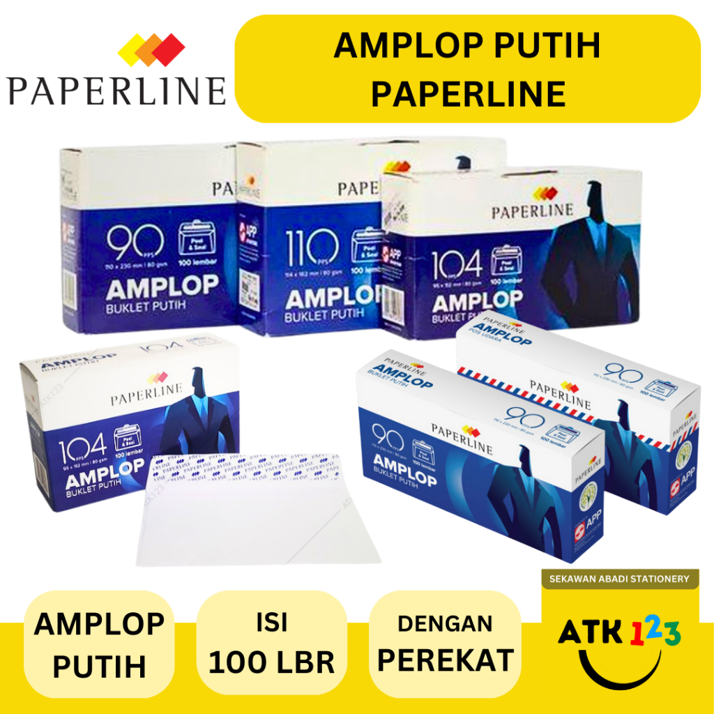 

Amplop Putih PAPERLINE / GRANDIA dengan PEREKAT / Amplop Surat dengan LEM
