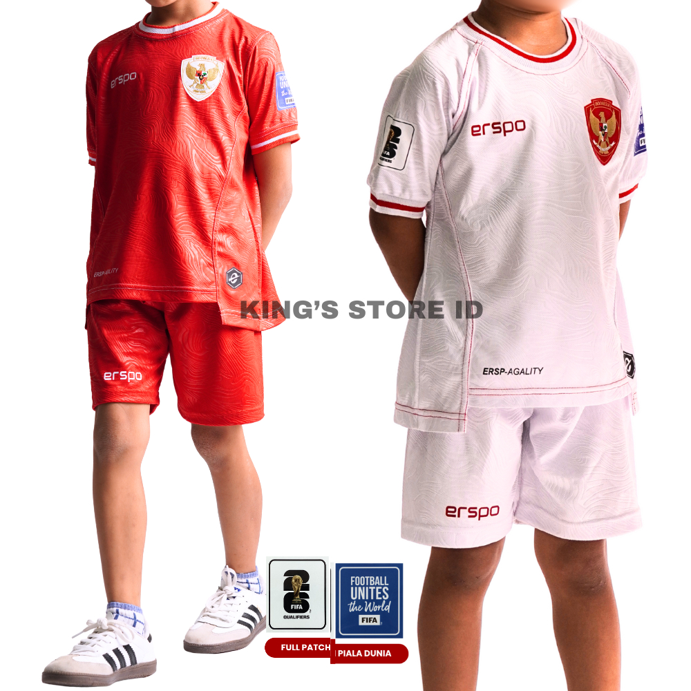 Setelan Jersey Anak Timnas Indonesia Terbaru 2024 Usia 1-10 Tahun + Patch Baju Sepak BOla Futsal