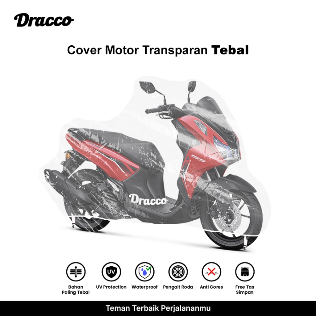 Sarung Cover Motor Transparan Tebal DRACCO-Anti Air & Debu Yamaha Lexi Waterproof Anti Gores UV +tas