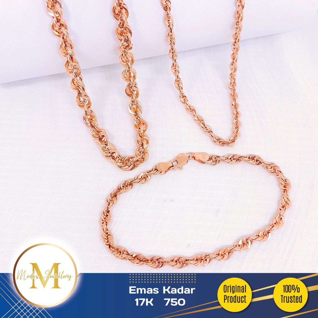 MODIS JEWELLERY - Kalung + Gelang Tambang Rosegold - Emas 17k  750