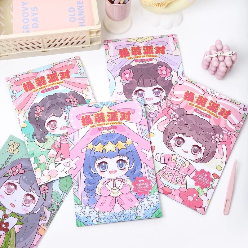Buku gambar mewarnai putri dan stiker dressup princess cantik TK/SD anak perempuan Drawing book DIY 