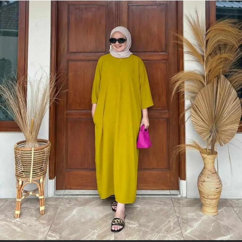 MUDAH HIJAB Dress Crinkle Midi Lengan 3/4 Resleting Busui (ZEA DRESS)