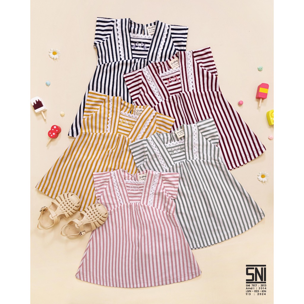 PLIVY Dress Bayi Perempuan Olive Kaos Salur 0-24 Bulan
