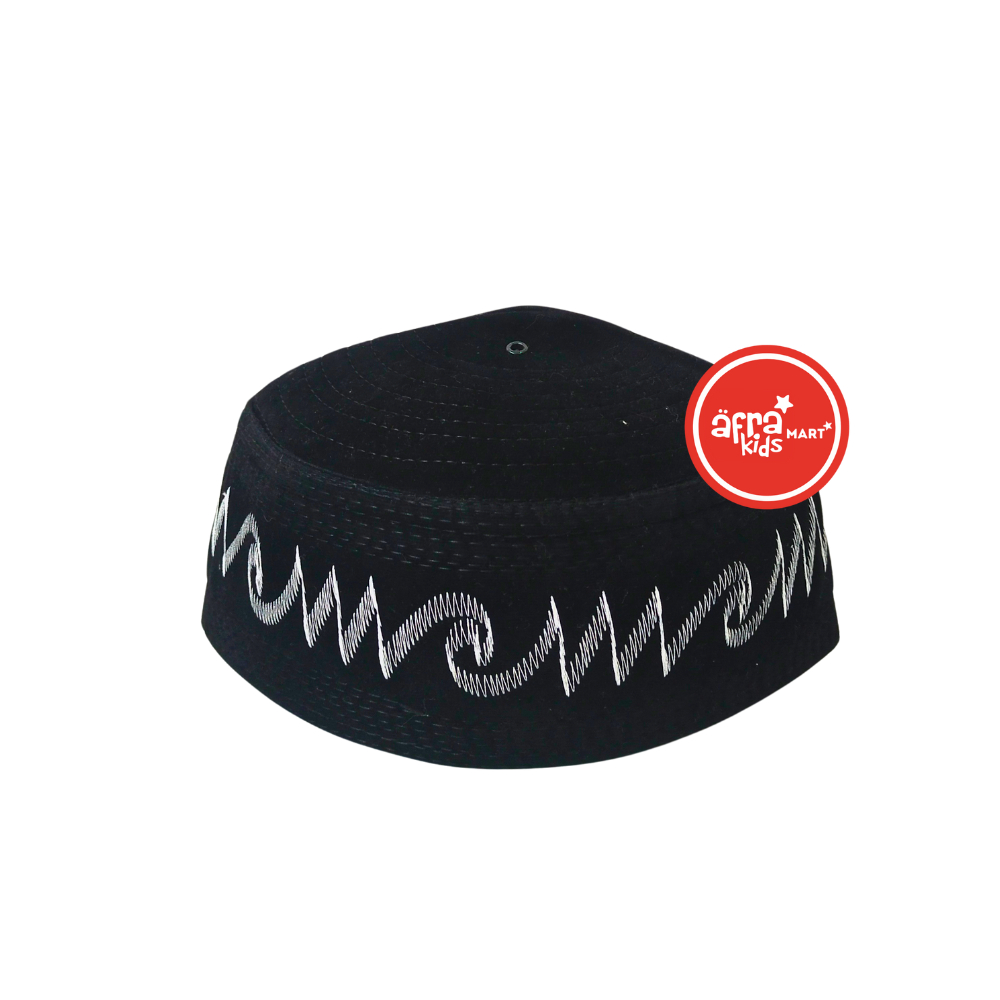 Peci / Kopiah / Songkok / Hitam Bulat Bordir Silver Peci02