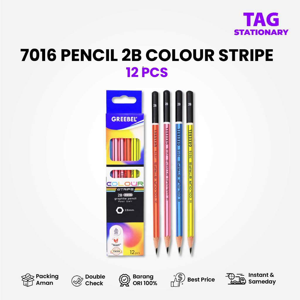 

GREEBEL Pensil Kayu 2B 7016 Stripe (12PCS/SET) / Pensil Tulis Pensil Ujian Sekolah Pensil Karakter