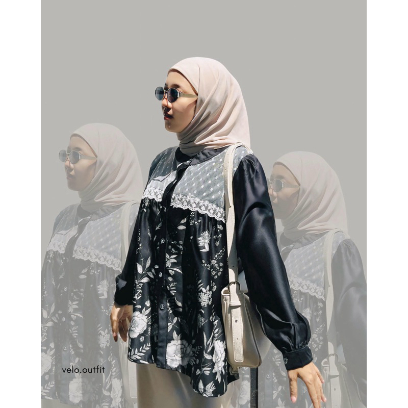 LIONA BLOUSE / atasan satin / atasan satin premium / atasan bunga/ atasan bunga kondangan / blouse k