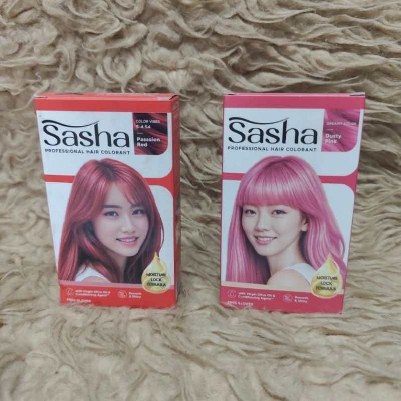 SASHA PROFESSIONAL HAIR COLORANT PASSION RED DUSTY PINK CAT RAMBUT SASHA  MERAH PINK 25 GRAM + 25 GR