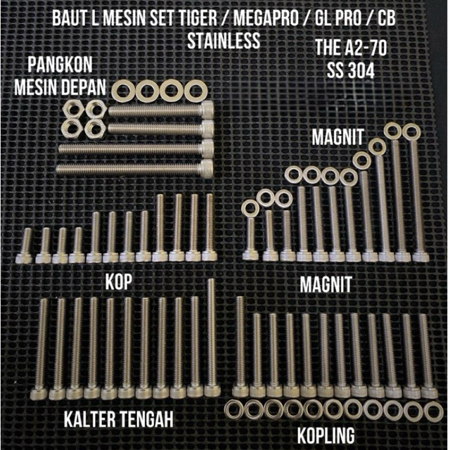 BAUT L FULL MESIN STAINLESS CB GL MEGAPRO TIGER THE A2-70 BAUT TIGER SET BAUT L TIGER STAINLESS Orig