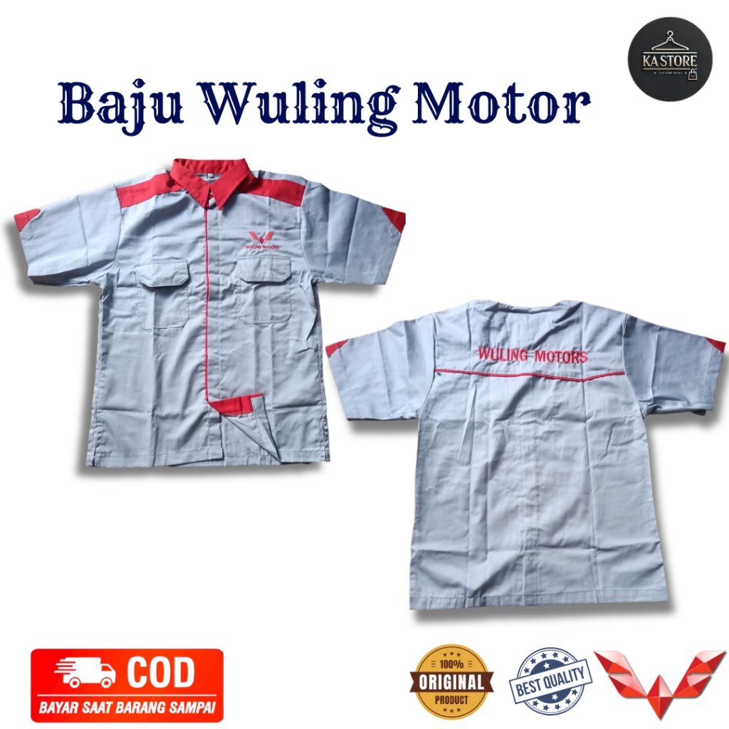 Baju Wuling Motors | Baju Mekanik Wuling | Baju Abu Wuling | Kemeja Abu Wuling | Baju Mekanik Wuling
