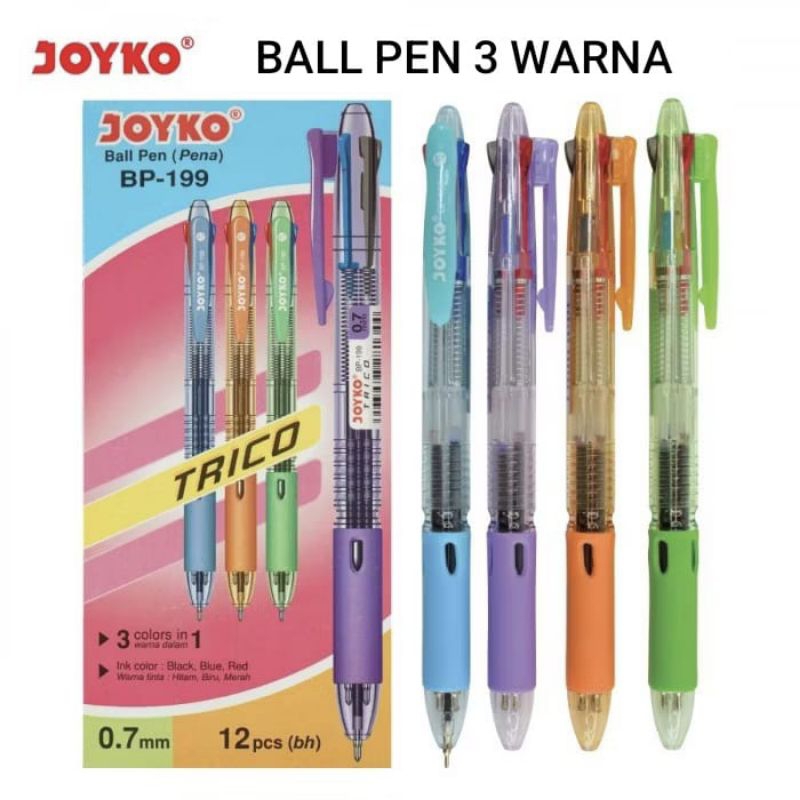 

BALL PEN PENA 3 WARNA JOYKO TRICO BP-199 (Pcs)