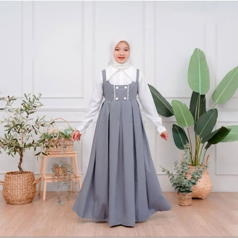 Gamis Arsya Set Overall Kids Bahan Polo Linen Gamis Anak/Remaja 7 - 15 tahun Setelan Muslim anak Tan