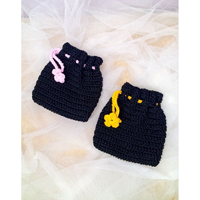 pouchi rajut handmade nuansa hitam/pouch mini rajut/pouch rajut