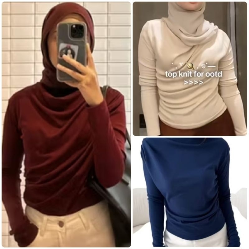 APRIL KNIT KOREAN TOP ATASAN WANITA LENGAN PANJANG (PREMIUM) BLOUSE RIB FASHION