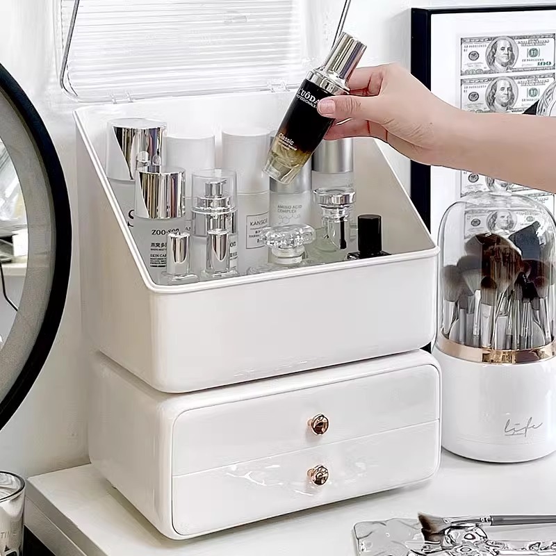 Phlinice Kotak penyimpanan kosmetik, Masker wajah, laci kuas rias, Rak penyimpanan tahan debu,