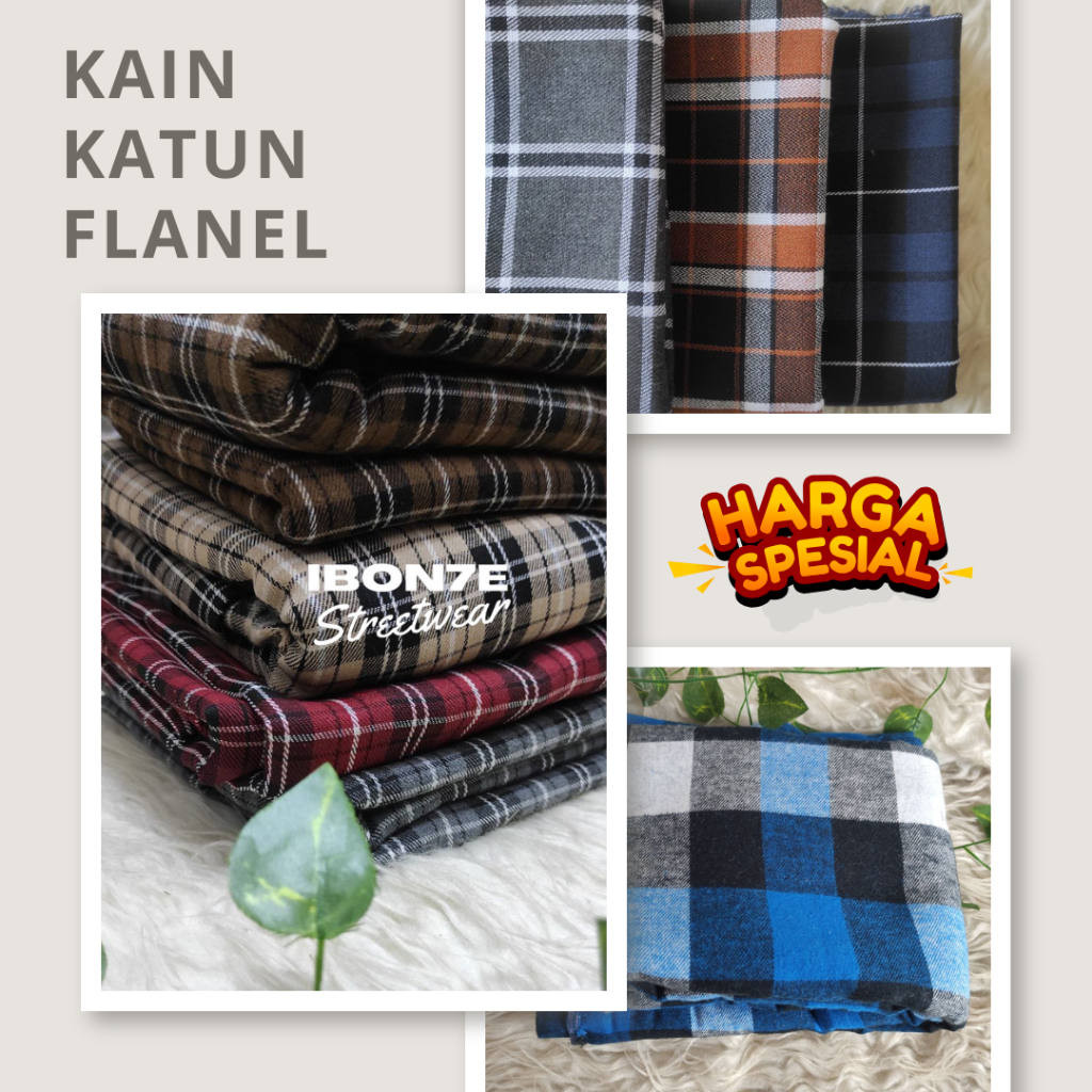 Kain katun flanel motif kotak bahan lembut  - Bahan  katun motif kotak flanel