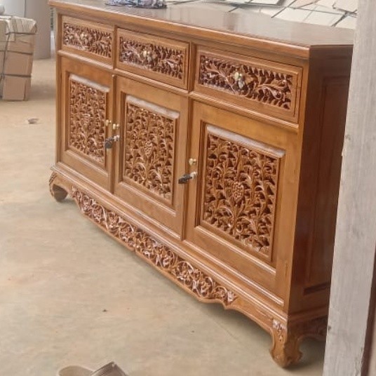 buffet palembang 3 pintu jati, buffet jati ukiran