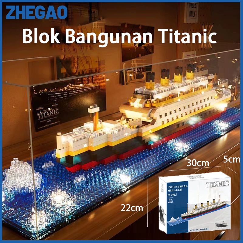 NEW ZHEGAO Mainan Bricks Titanic 56cm Model 3D Puzzle 1878Pcs besar Warship Mini Bricks Nano Block