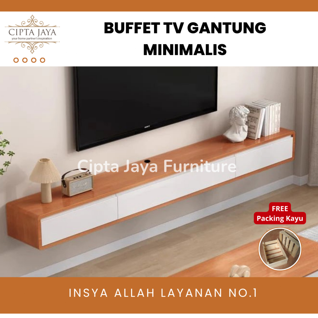 Cipta Jaya - Meja TV gantung minimalis / FREE PACKING KAYU / Rak TV gantung Minimalis Lemari TV Dind