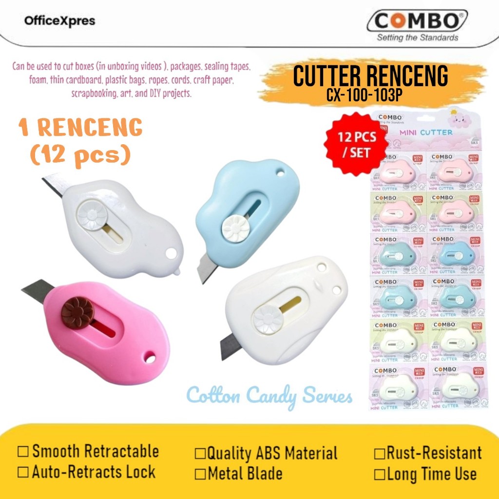 

(1 Renceng = 12 Pcs) Mini Cutter Renceng CX-100P / Kater Kecil Lucu CX-101P / Cutter Mini Portable
