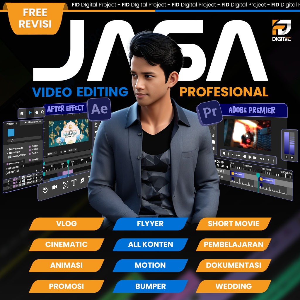 Jasa Edit Video Editing, Vlog, Animasi, konten, bumper, flyer, feed, reels, wedding, dokumentasi, mo