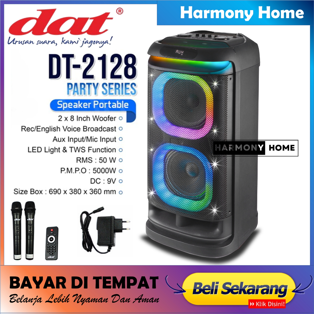 Speaker Portable Dat Dt 2128 Speaker Party Series  Usb Bluetooth Original 8 Inch Free 2 Mic Wireless