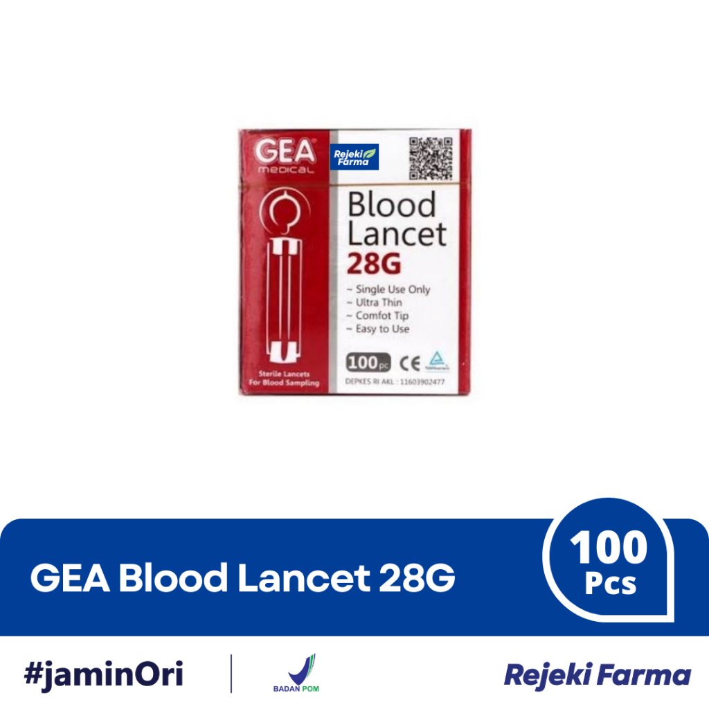 GEA Blood Lancet 28G 1 Box isi 100 Pcs - Jarum Lanset EasyTouch Easy Touch GCU 28 g