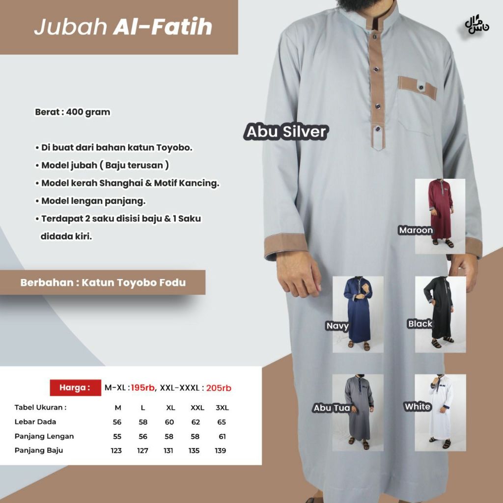 Gamis Jubah Alkaff Pria Baju Koko Ikhwan Lengan Panjang AL FATIH Al Kaff Bahan Toyobo