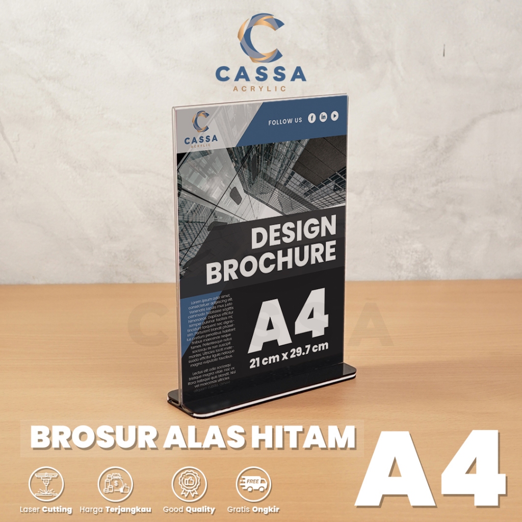 

Tempat Brosur Alas Hitam A4 1.5mm Akrilik Tent Card Holder Qris Barcode Nomor Menu Meja