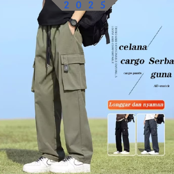 Celana Cargo Panjang Jumbo Green Army Polos Pria Dan Wanita Kasual Korean Style