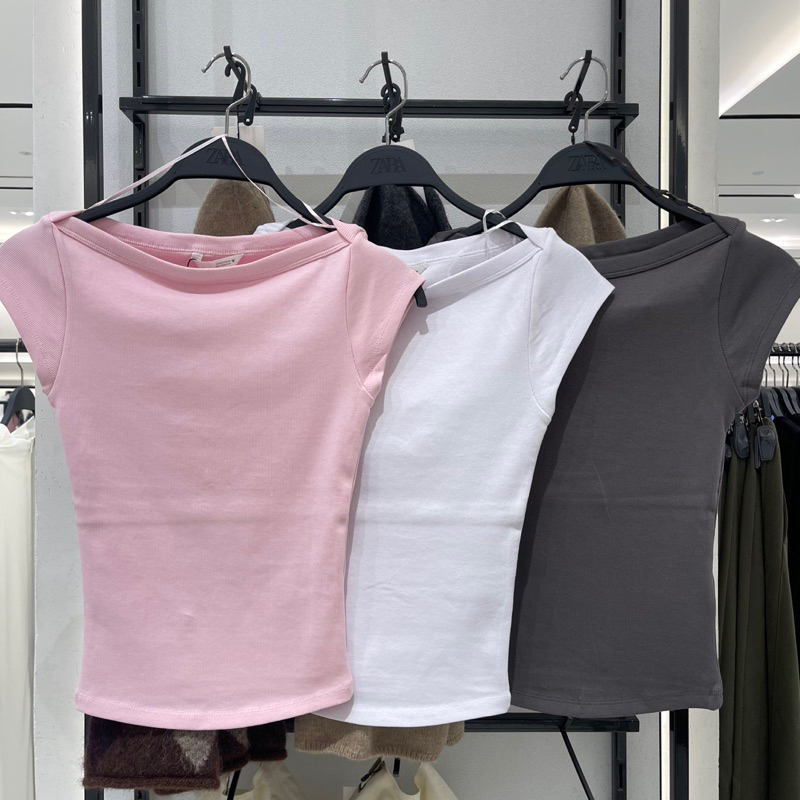 Kaus T-Shirt Ribb Sabrina ZARA Women Jastip (jasa titip)