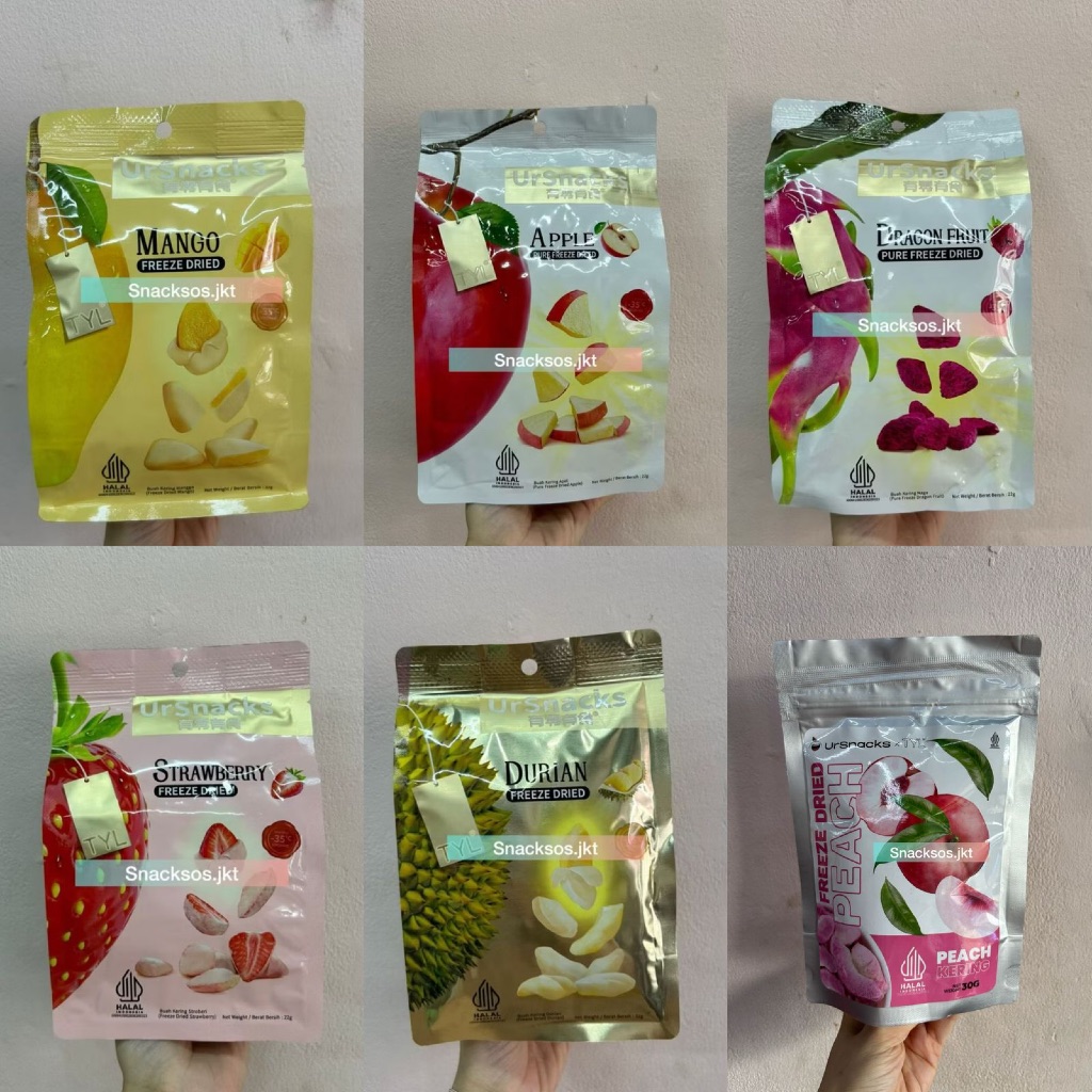 

TYL URSNACKS Freeze Dried Pure Apple / Durian Duren Vacuum / Peach / Strawberry / Mango Mangga / Dragon Fruit Buah Naga - Snack Keripik Buah Kering