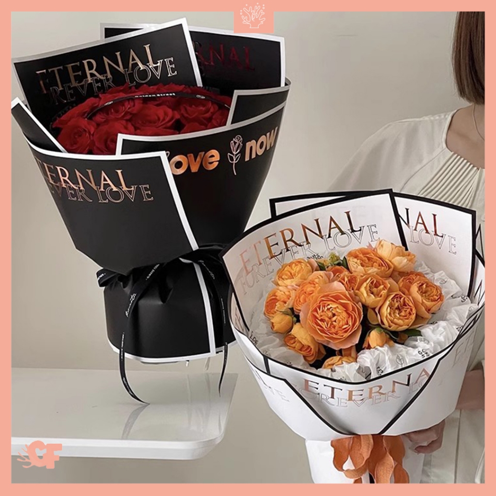 

10 LEMBAR Kertas Buket Bunga Motif Eternal Love Now Black White Solid Korean Buket Bunga Flower Wrapping KB70