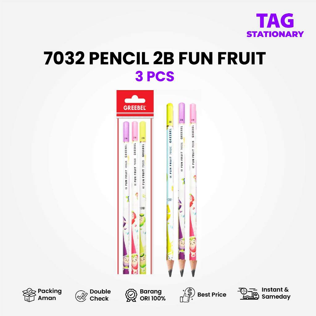 

GREEBEL Pensil 2B 7032 FUN FRUIT (3PCS/SET) / Pensil Tulis Pensil Ujian Timur Agung Grosir