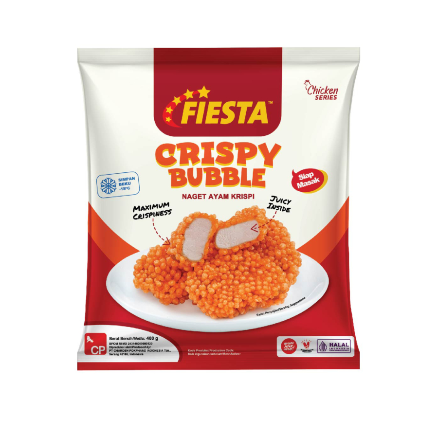 

AFGC FIESTA CRISPY BUBBLE 400G / NUGGET AYAM CRISPI DENGAN BUBBLE