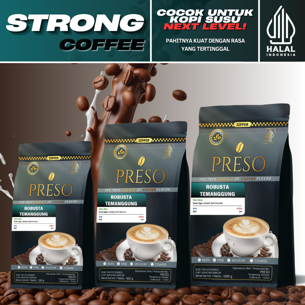 

PRESO Biji Kopi Bubuk Robusta Temanggung Coffee Roast Beans Espresso Bean Coffe (200g/500g/1000g)