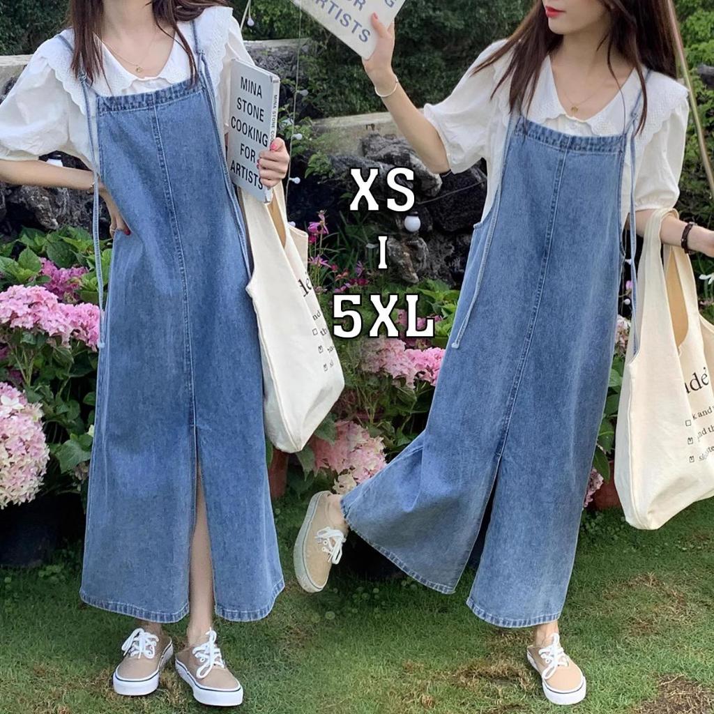 Overall Rok Jeans Panjang Modern Wanita Rok Denim Big Size rok Fashion Cewek Overall Maxi Dress Jean