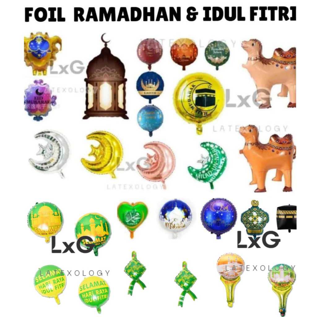 Balon Foil Tema Islamic Idul Fitri. Dekorasi Muslim,Pengajian, Eid Mubarak, Bulan Bintang,Ramadhan, 