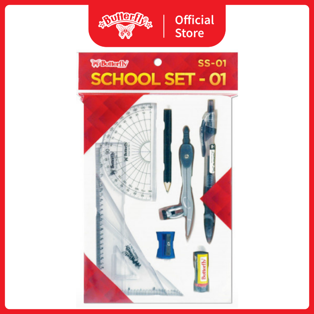 

SCHOOL SET SS-01 | Perlengkapan Sekolah Stationery Anak Alat Tulis Mathematical Set Geometri – Penggaris Segitiga, Ruler 15cm, Busur Derajat, Jangka, Penghapus, Pensil, Serutan