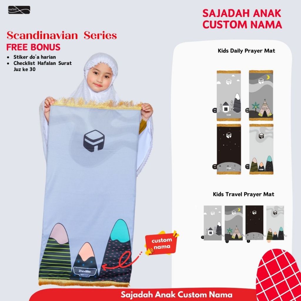 MeTime - Sajadah Anak Custom Nama - Sajadah Tebal Anak - Sajadah Travel Anak (Scandinavian Series)