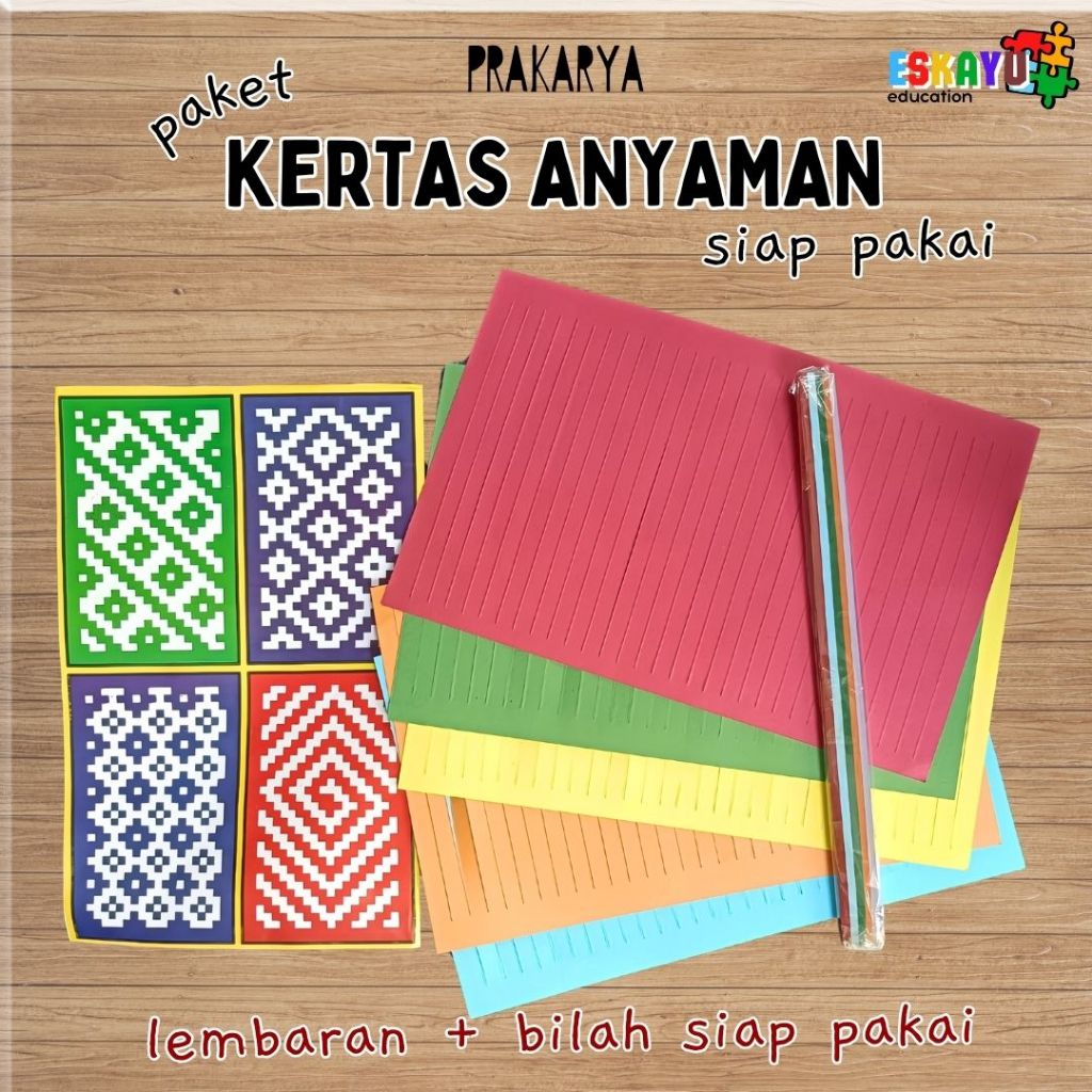 

Prakarya-Kertas Kerajinan Anyaman Warna Warni Siap Pakai satu set kertas dan bilah/seni kriya budaya
